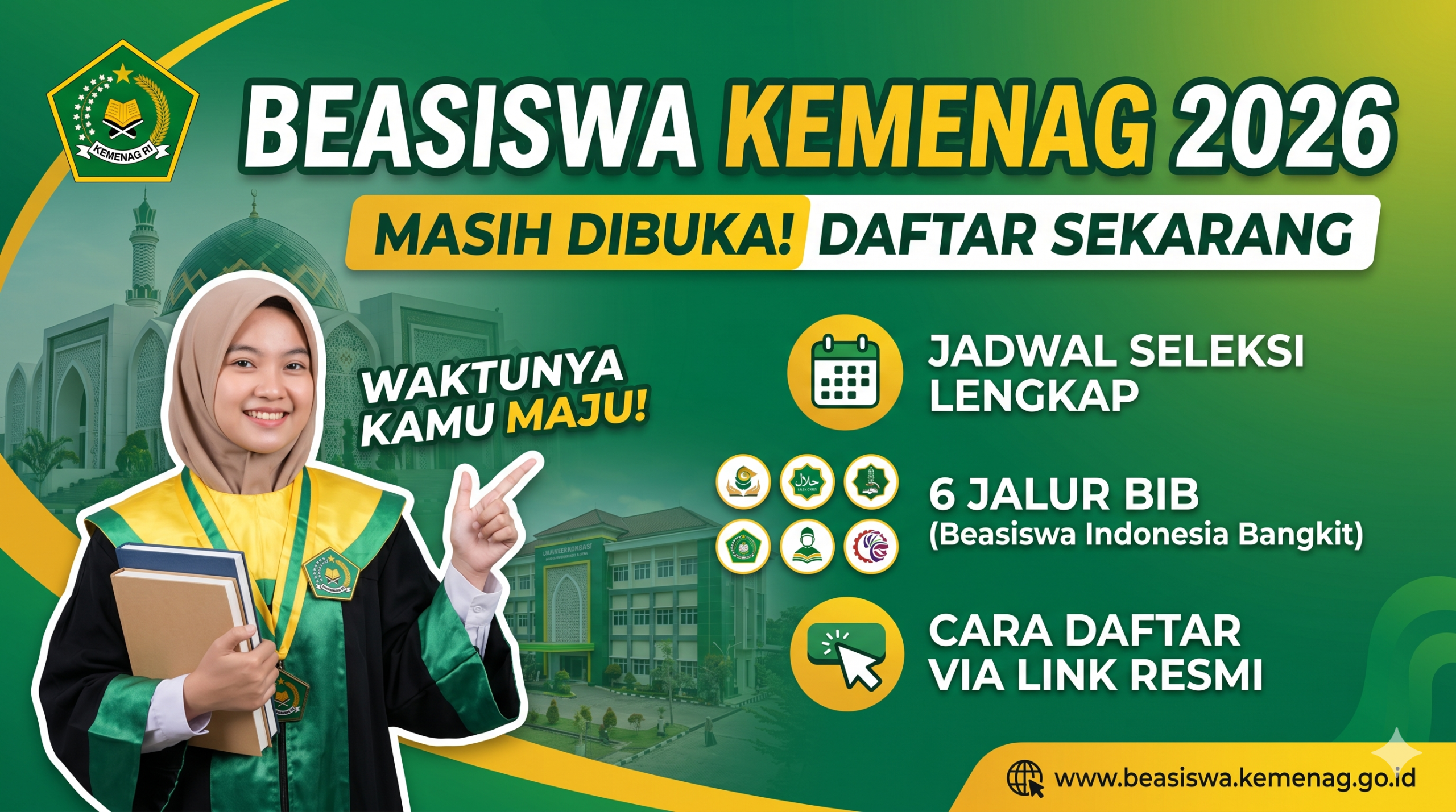 Beasiswa Kemenag 2026 Masih Dibuka — Jadwal Seleksi, 6 Jalur BIB, dan Cara Daftar via Link Resmi