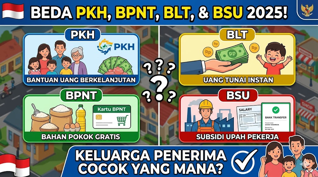 Perbedaan PKH, BPNT, BLT, dan BSU 2025: Mana yang Paling Tepat untuk Keluarga Penerima?