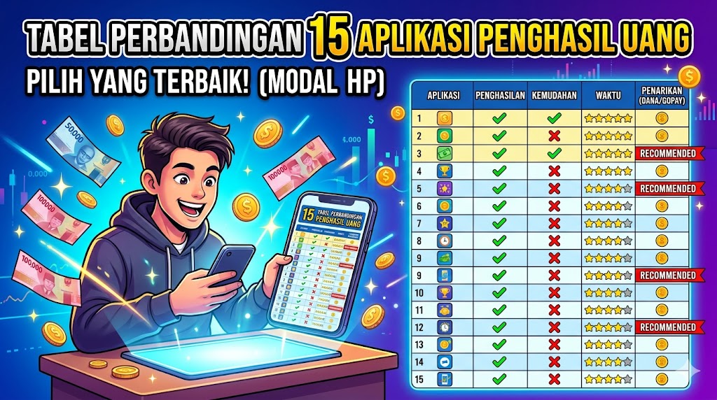 Tabel Perbandingan 15 Aplikasi Penghasil Uang