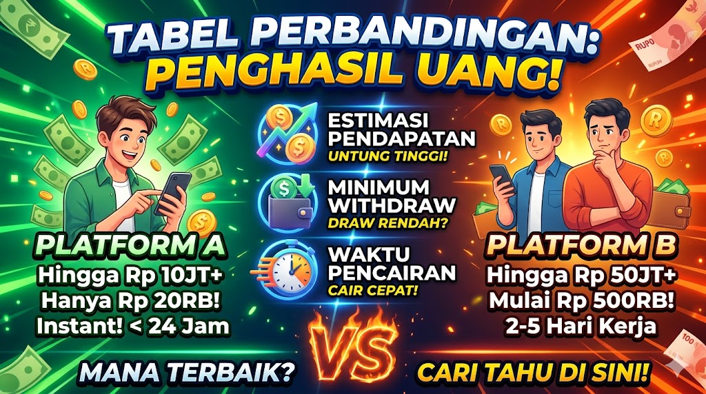 Tabel Perbandingan: Estimasi Pendapatan, Minimum Withdraw, dan Waktu Pencairan