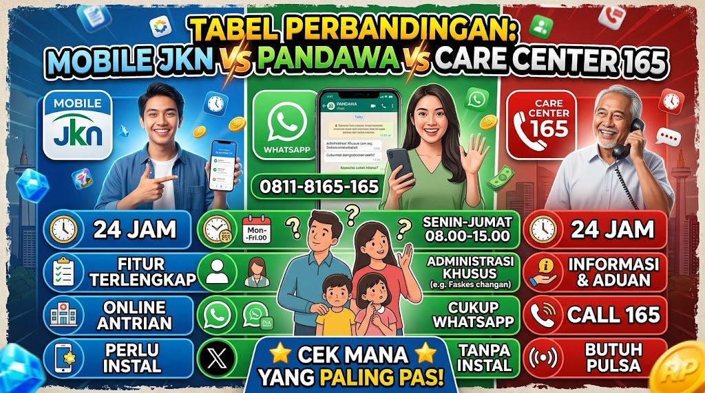 Tabel Perbandingan: Mobile JKN vs Pandawa vs Care Center 165